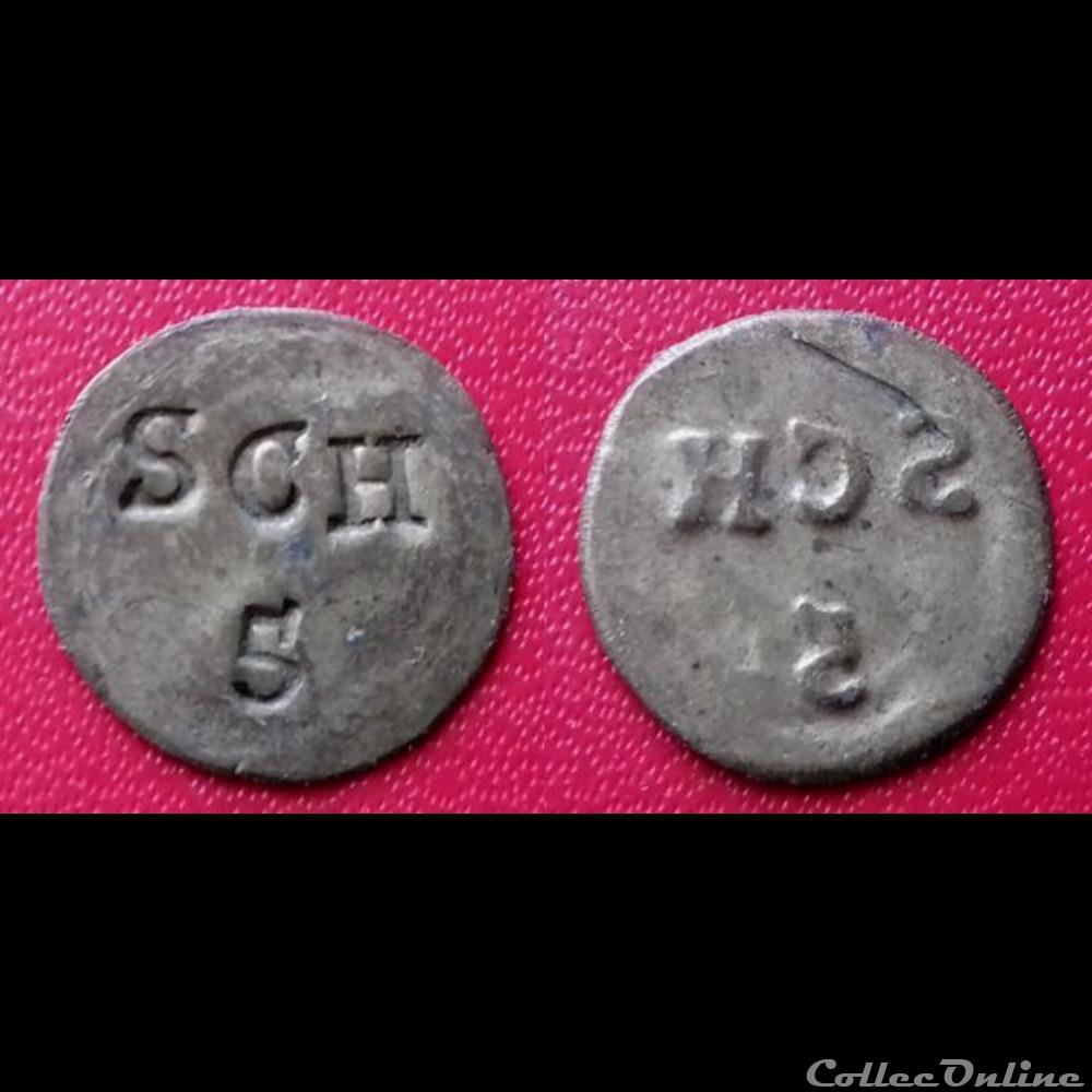 Jeton de cuivre contremarqué SCH 5 monnaie france moderne jeton de cuivre contremarque sch 5