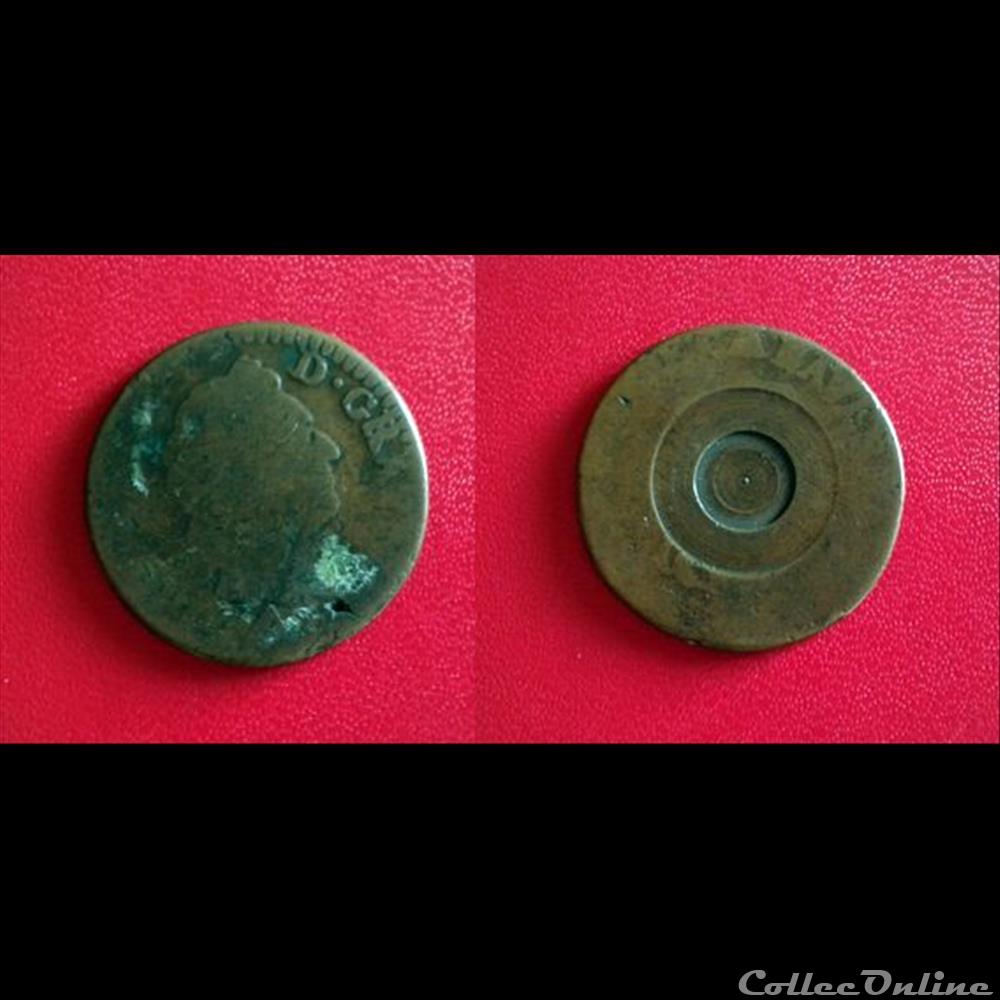 Demi Sol "à la vieille tête" Louis XV ébauche d'une pièce à secret monnaie france royale demi sol a la vieille tete louis xv ebauche une piece a secret