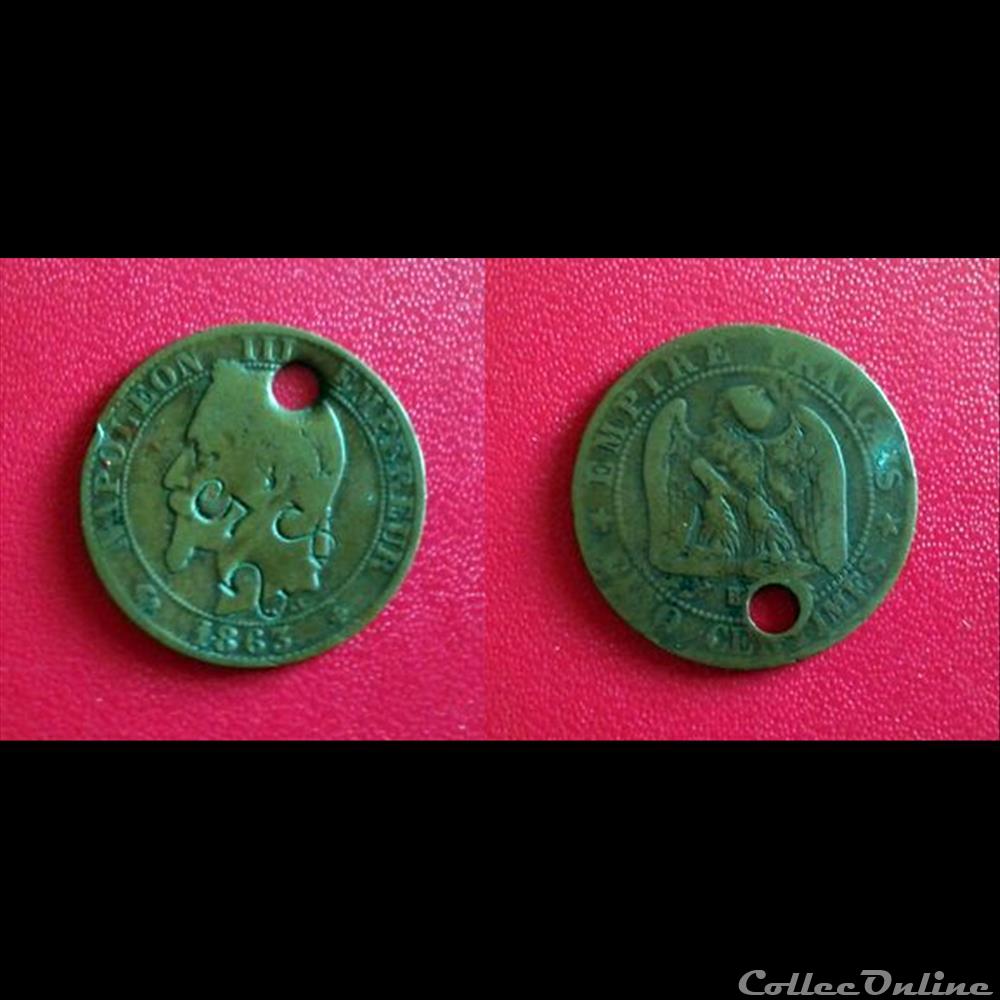 5 Cts Napoléon III 1863BB Percée et Contremarquée SS 5 monnaie france moderne 5 cts napoleon iii 1863bb percee et contremarquee ss 5