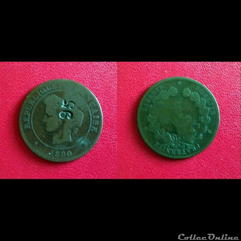 5 Cts Cérès 1880A Contremarquée 95 monnaie france moderne 5 cts ceres 1880a contremarquee 95