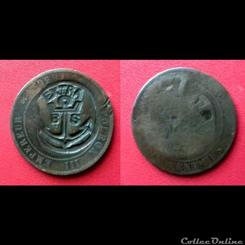 10 Cts Napoléon III Contremarquée d'une ancre et "EXTRA BS" monnaie 10 cts napoleon iii contremarquee une ancre et extra bs