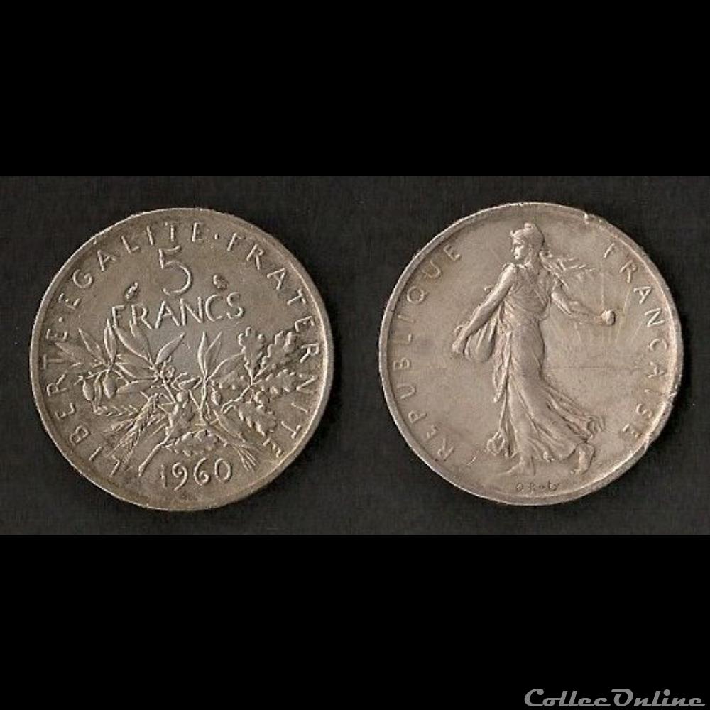 5 Francs Semeuse Argent 1960 monnaie france moderne 5 francs semeuse argent 1960