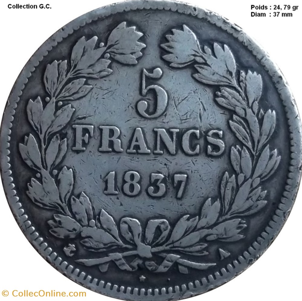 5 francs IIe type Domard 1837 A Paris monnaies monde france 5 francs iie type domard 1837 a paris