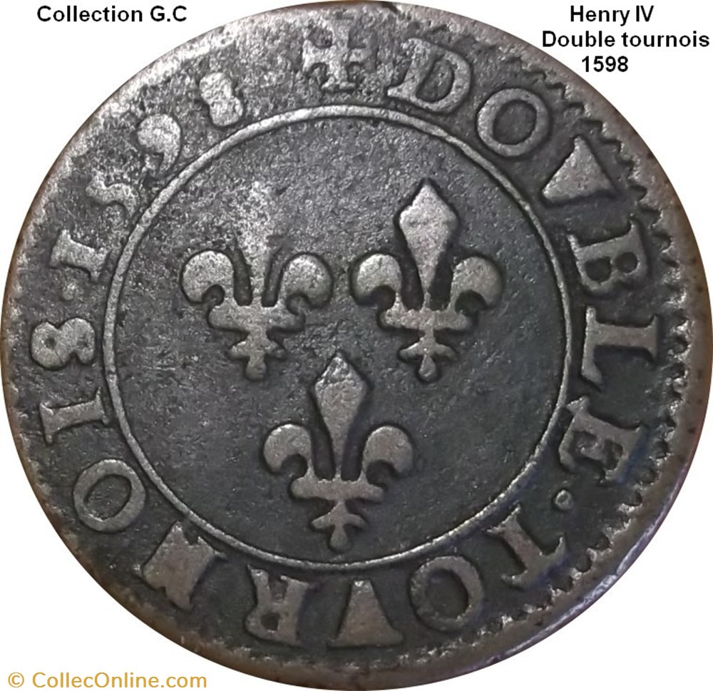 Double tournois, 2e type de Paris (légende française) 1598 Paris, Moulin des Étuves monnaie double tournois 2e type de paris legende francaise 1598 paris moulin des etuves