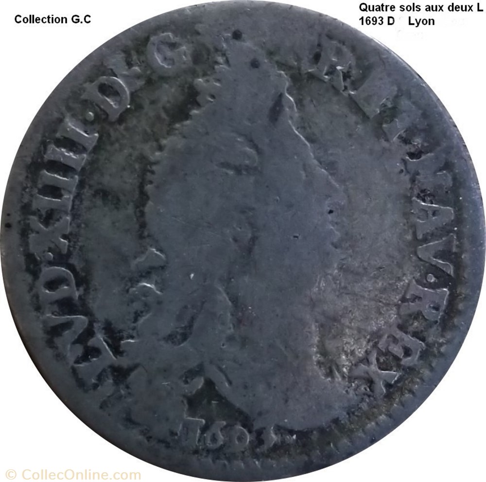 Quatre sols aux deux L couronnés 1693 D monnaie quatre sols aux deux l couronnes 1693 d