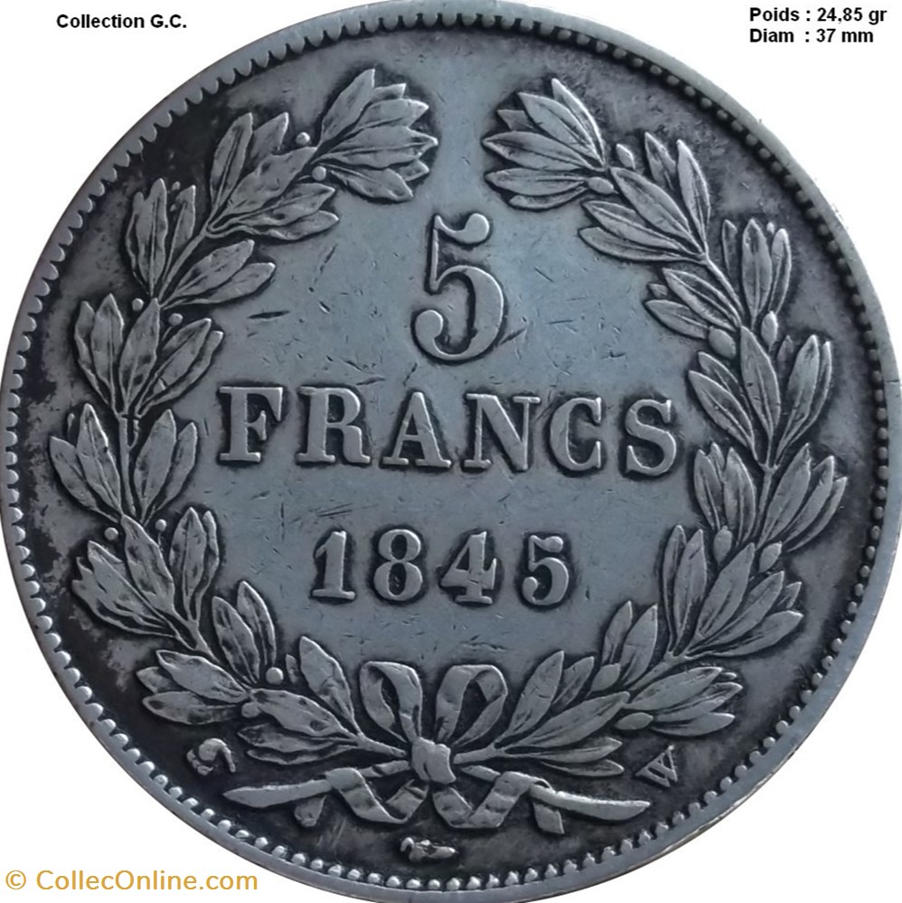 5 francs IIIe type Domard 1845 W Lille monnaies monde france 5 francs iiie type domard 1845 w lille