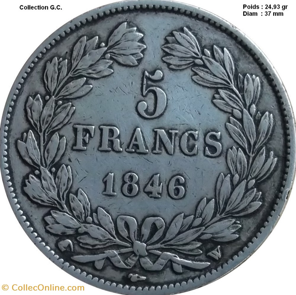 5 francs IIIe type Domard 1846 W Lille monnaies monde france 5 francs iiie type domard 1846 w lille