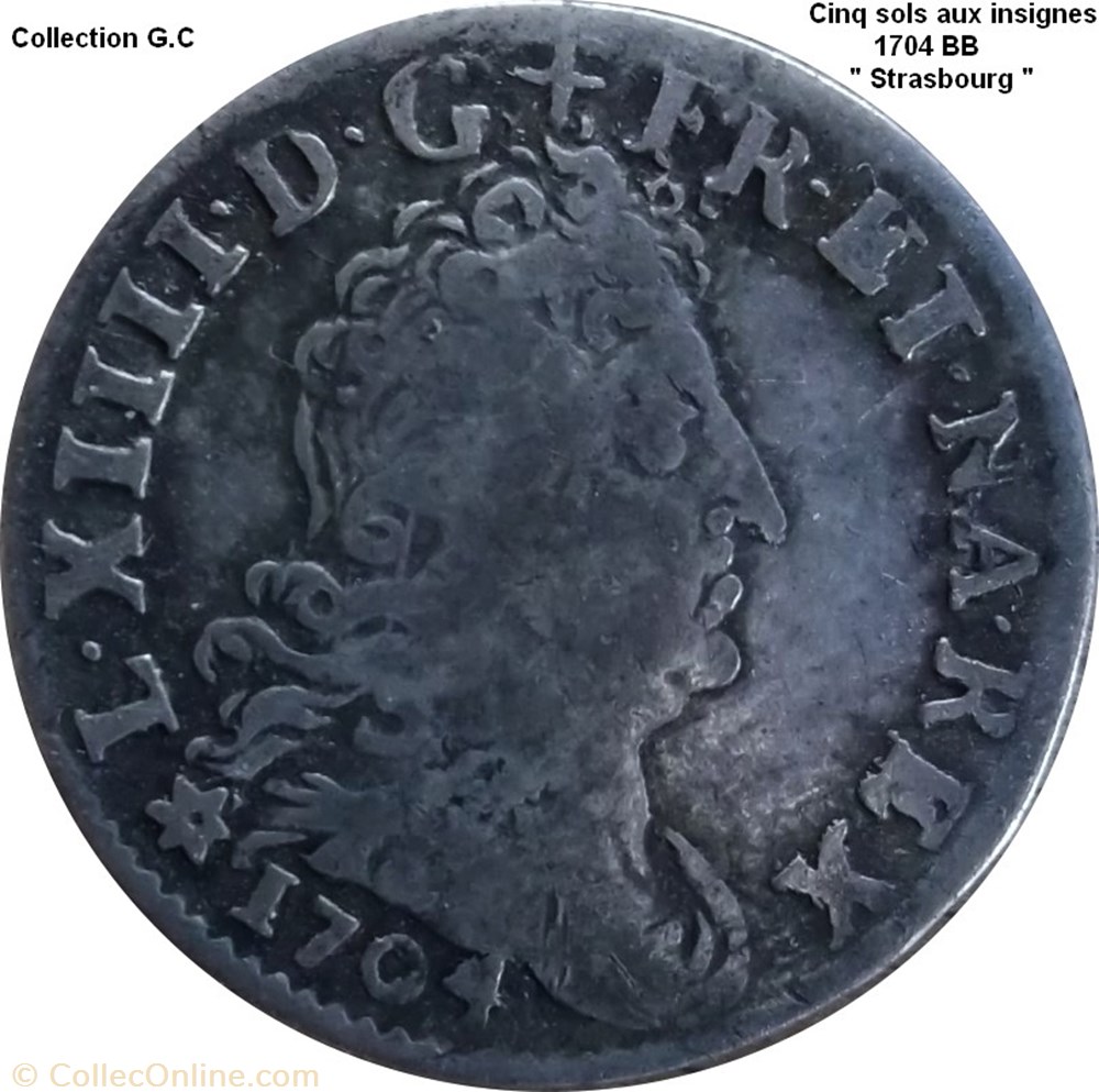 Cinq sols aux insignes 1704 BB monnaie cinq sols aux insignes 1704 bb