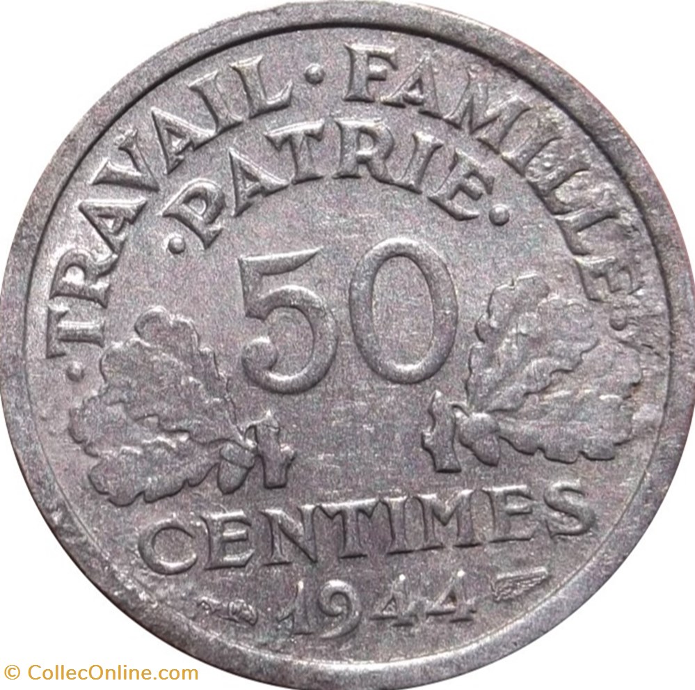 50 centimes Francisque, légère 1944 F.196/3 monnaies 50 centimes francisque legere 1944 f 196 3