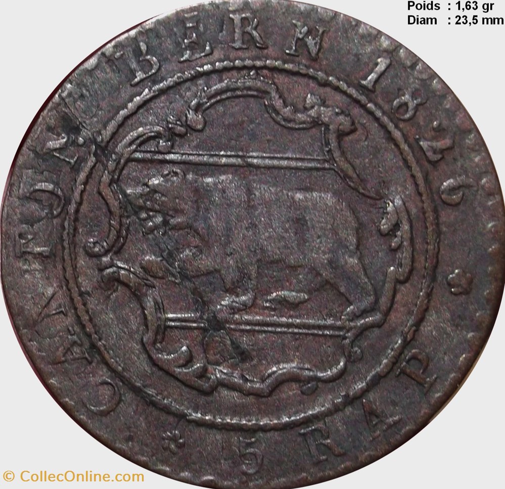 Cinq Rappen 1826 Berne monnaies europe medievale suisse cinq rappen 1826 berne