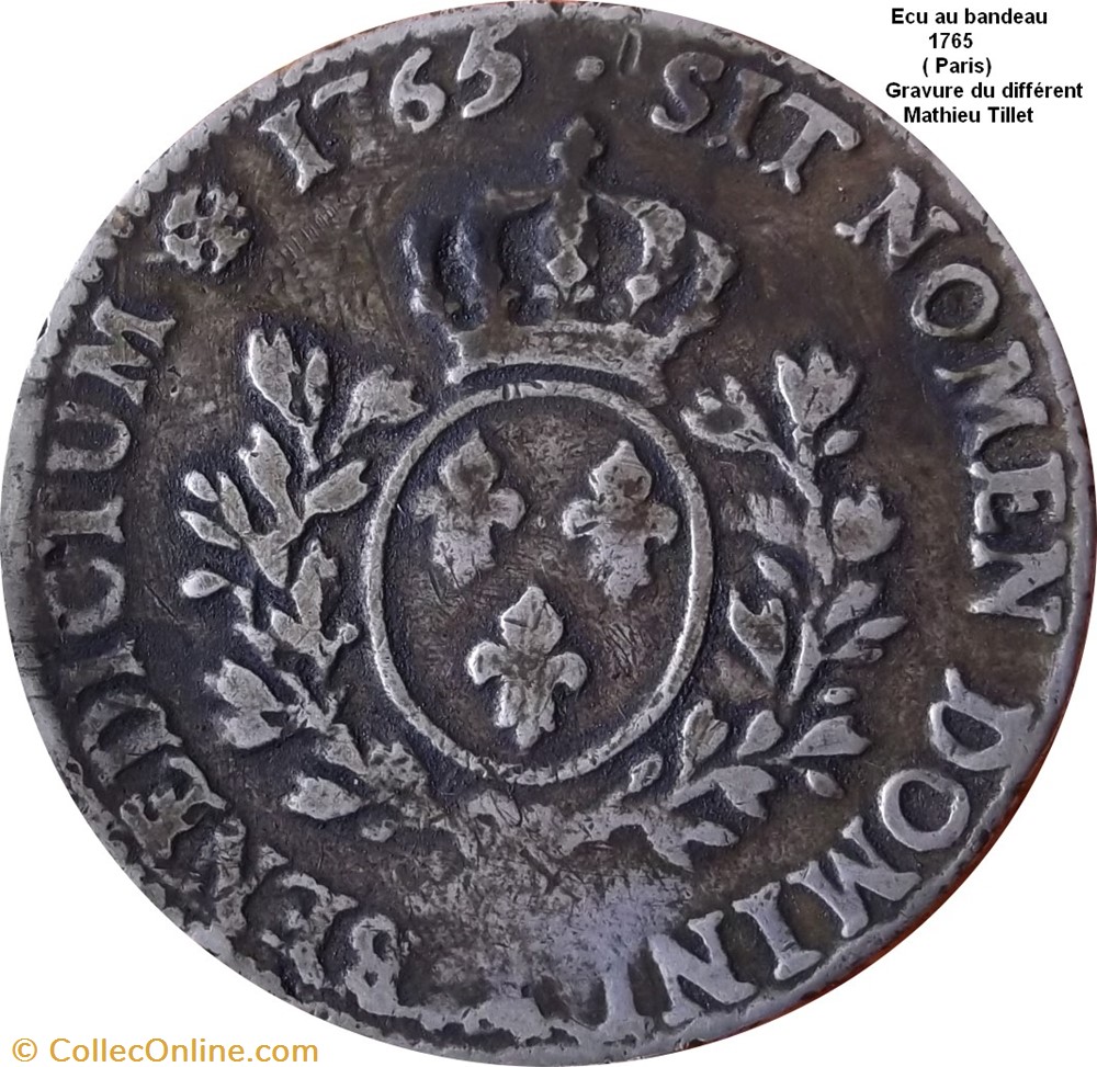 Ecu au bandeau 1765 Paris différent du directeur Mathieu Tillet monnaie france royale ecu au bandeau 1765 paris different du directeur mathieu tillet