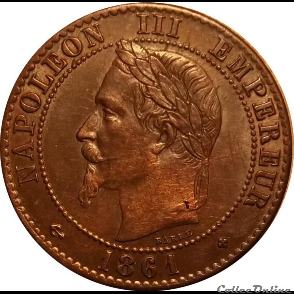 2 Centimes Napoléon III Tête Laurée Buste Provisoire 1861 A monnaie france moderne 2 centimes napoleon iii tete lauree buste provisoire 1861 a