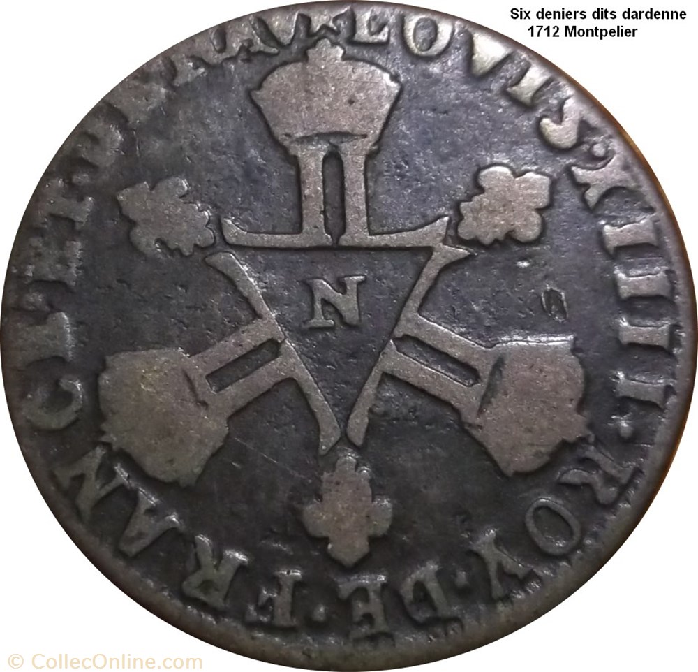Six deniers dits Dardenne 1712 Montpelier monnaie six deniers dits dardenne 1712 montpelier
