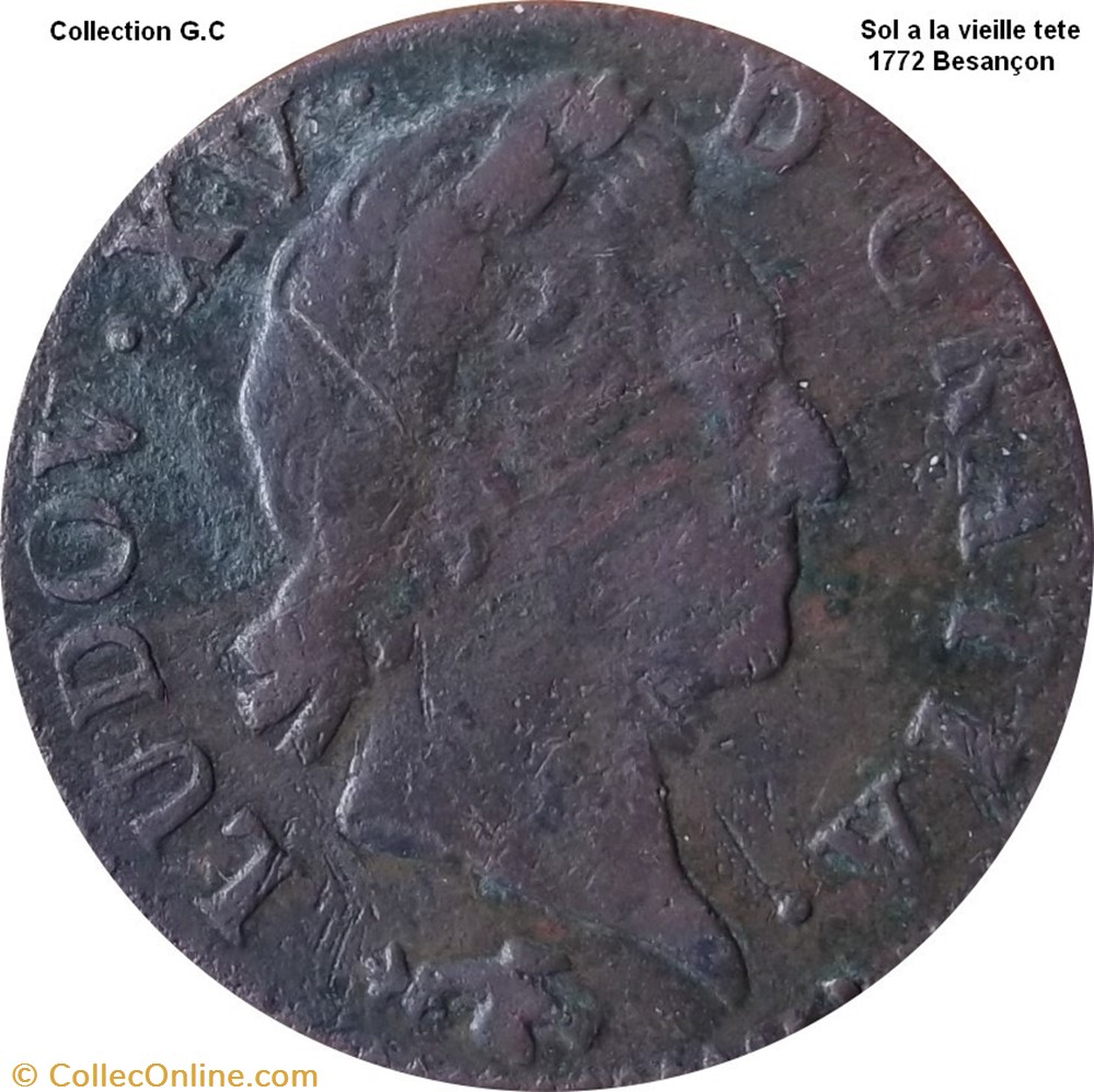Sol a la vieille tète 1772 Besançon monnaie france royale sol a la vieille tete 1772 besancon