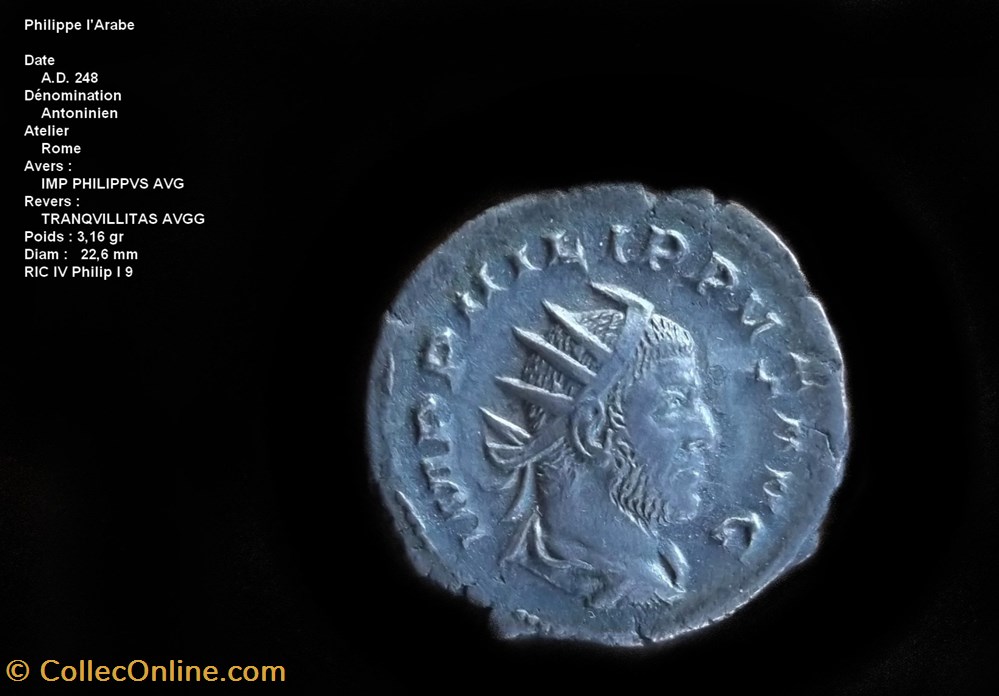 ANTONINIEN PHILIPPE L ARABE RIC IV Philip I 9 monnaies antiques romaines republicaines imperiales antoninien philippe l arabe ric iv philip i 9