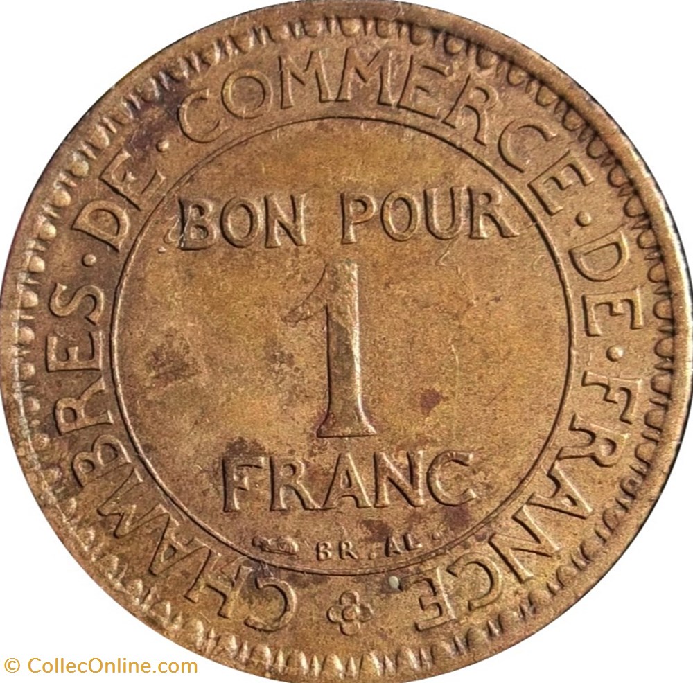 1 franc Chambres de Commerce 1922 monnaies 1 franc chambres de commerce 1922