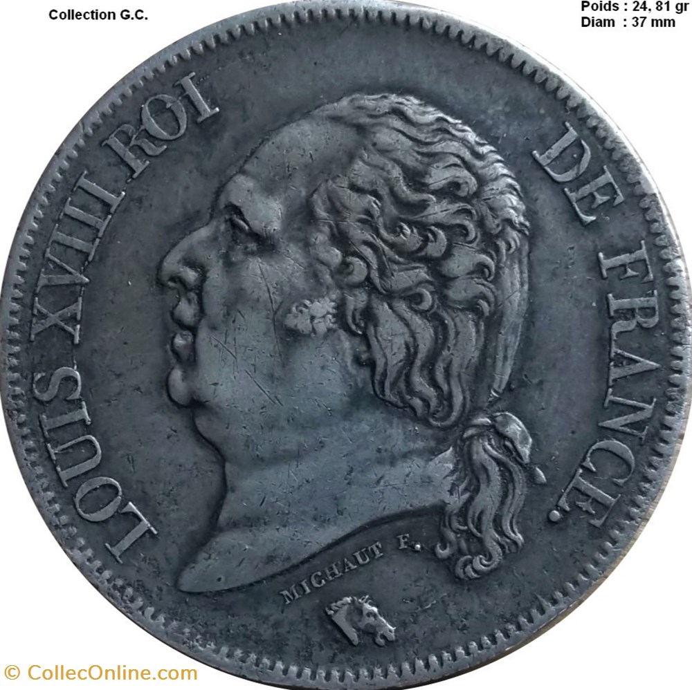 5 francs Louis XVIII, tête nue 1816 L Bayonne monnaies monde france 5 francs louis xviii tete nue 1816 l bayonne