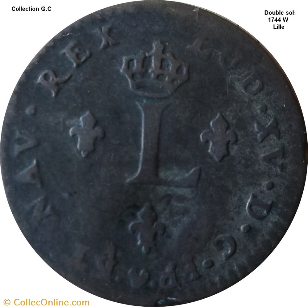 monnaie france royale double sol 2 sous dit aux 2 l couronnes 1744 w