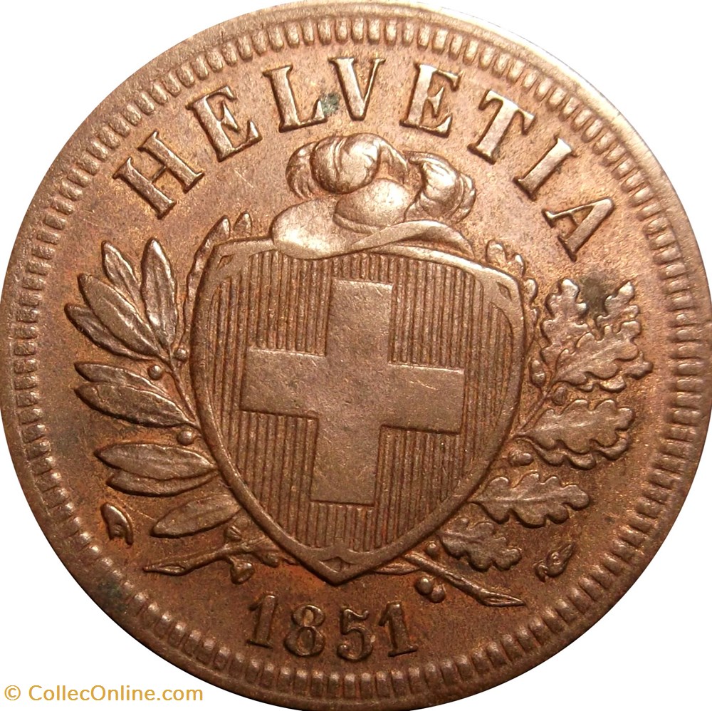 SUISSE 2 Centimes (Rappen) croix suisse 1851 Paris monnaies europe medievale suisse 2 centimes rappen croix suisse 1851 paris