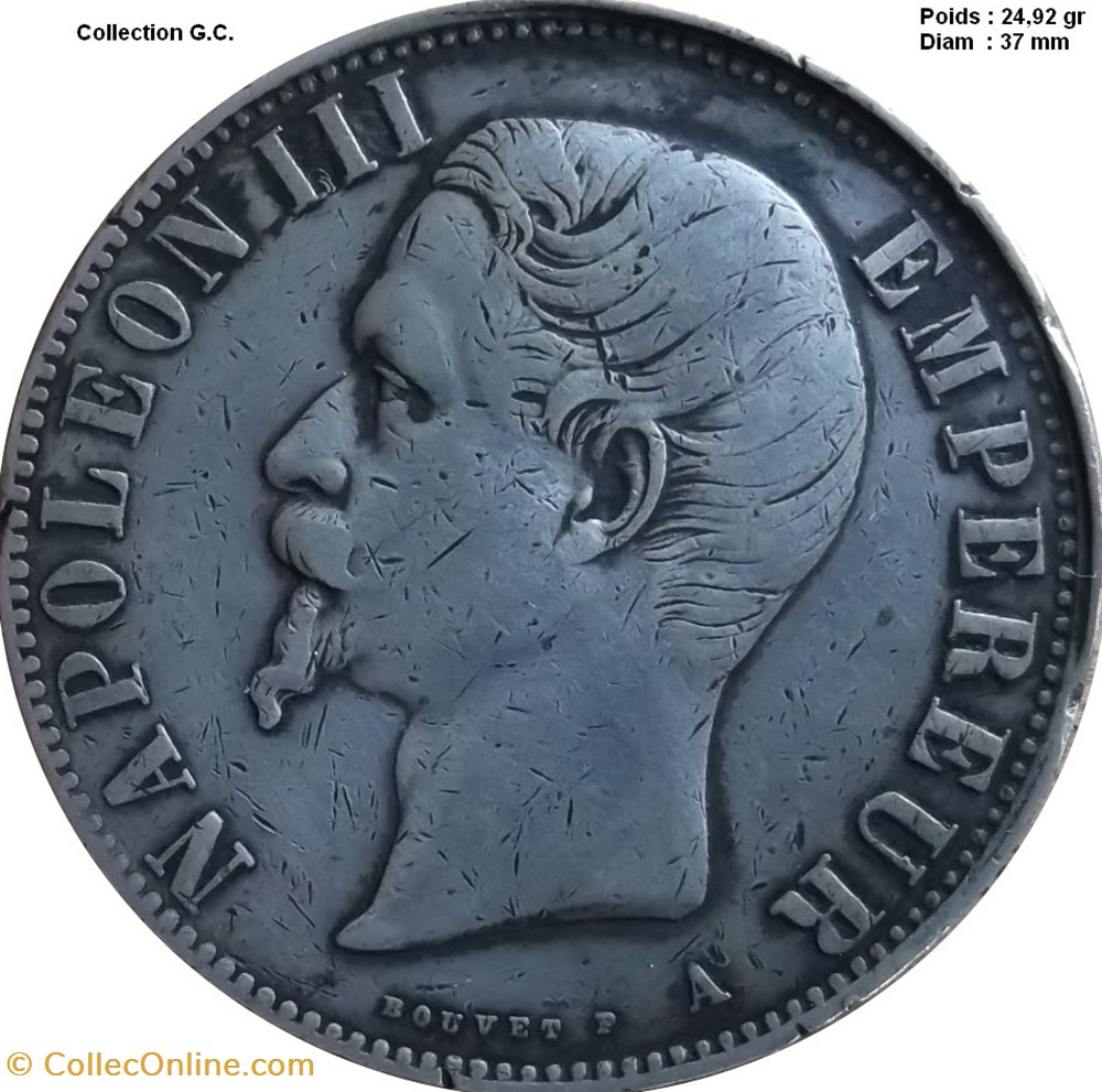 5 francs Napoléon III, tête nue 1856 A PARIS monnaies monde france 5 francs napoleon iii tete nue 1856 a paris