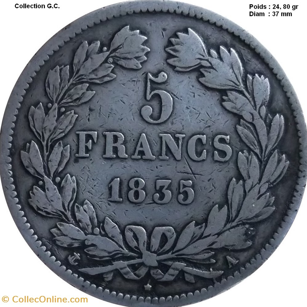 5 francs IIe type Domard 1835 A Paris monnaies monde france 5 francs iie type domard 1835 a paris