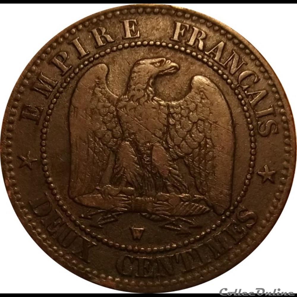 2 Centimes Napoléon III Tête Nue 1854 W monnaie france moderne 2 centimes napoleon iii tete nue 1854 w