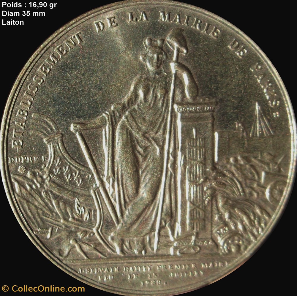 LOUIS XVI Médaille de la ville de Paris - J. S. Bailly maire medailles louis xvi medaille de la ville de paris j s bailly maire