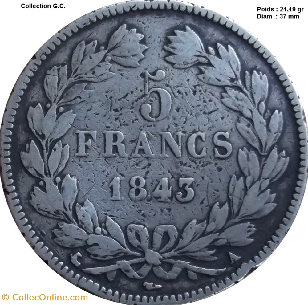 5 francs IIe type Domard 1843 A Paris monnaies monde france 5 francs iie type domard 1843 a paris