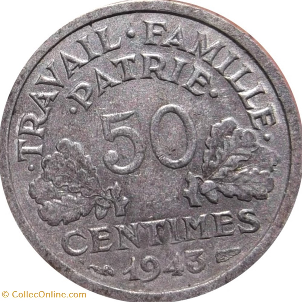 monnaies 50 centimes francisque poids leger 1943 beaumont le roger f 196 2