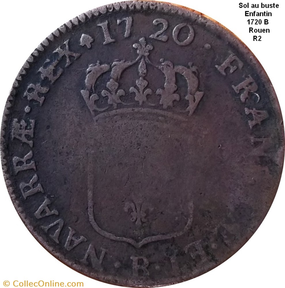 Sol au buste enfantin 1720 B 2 monnaie france royale sol au buste enfantin 1720 b