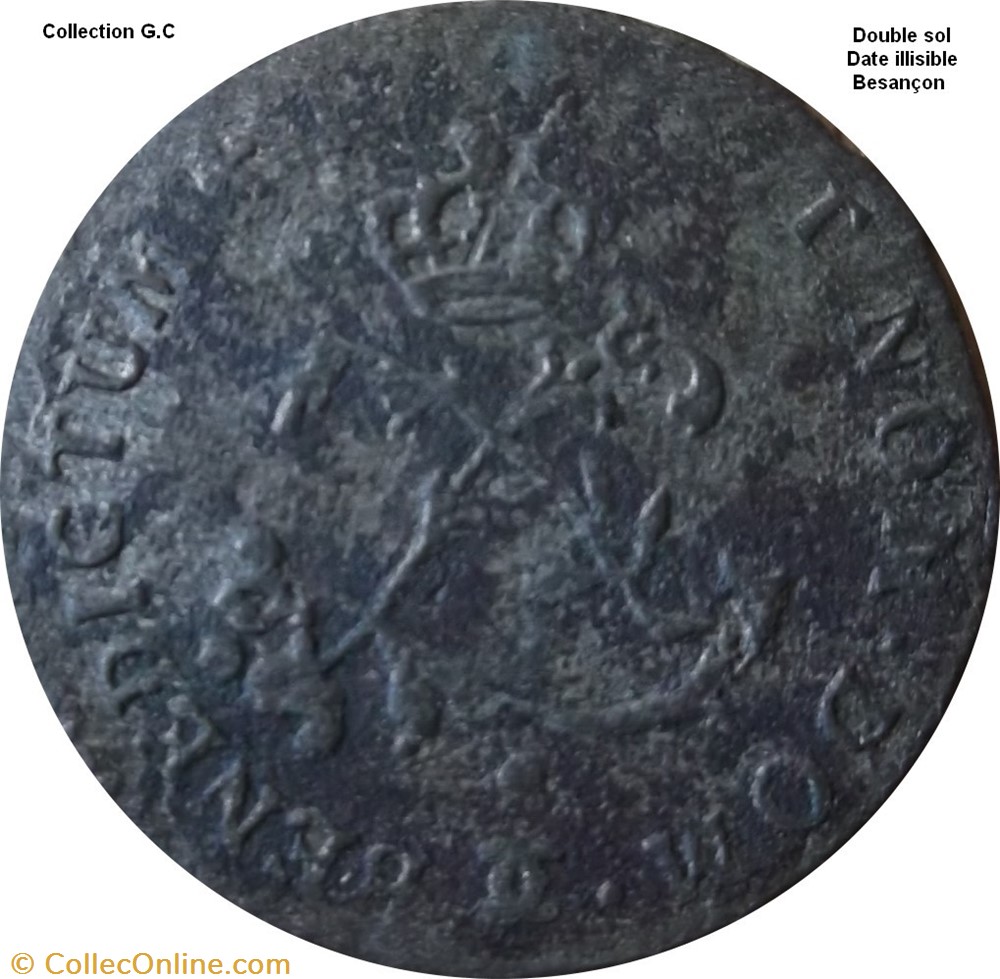Double sol " 2 Sous" "dit aux 2 L couronnés" Besançon date illisible monnaie france royale double sol 2 sous dit aux 2 l couronnes besancon date illisible
