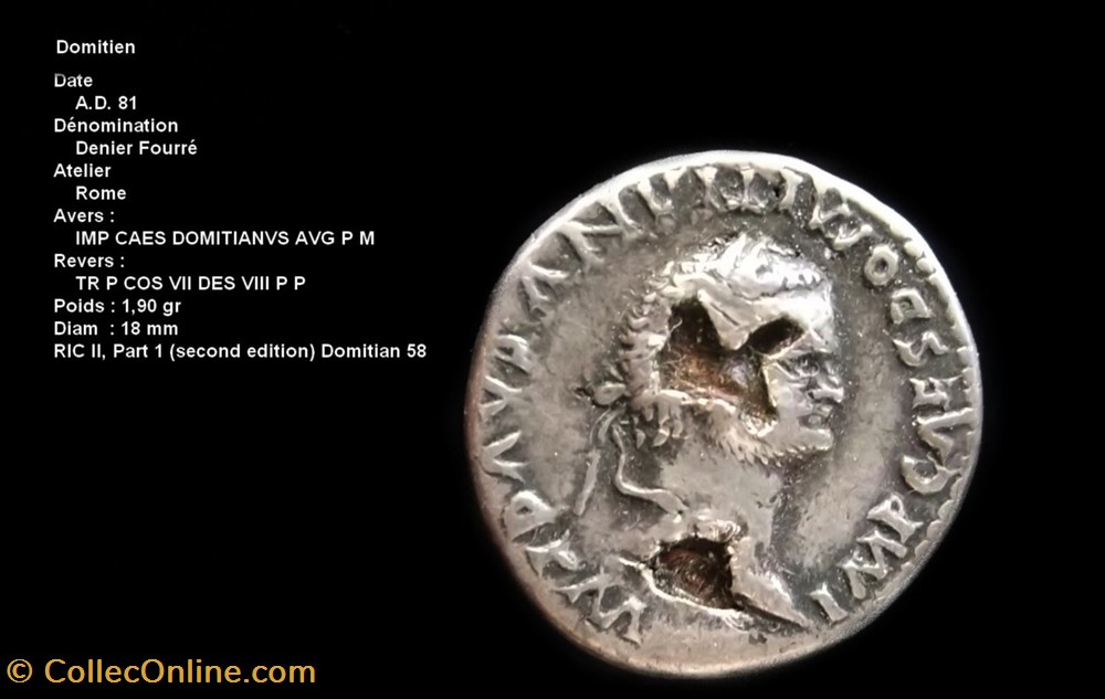 monnaies antiques romaines republicaines imperiales denier fourre domitien ne le 24 octobre 51 rome assassine le 18 septembre 96 rome ric 58