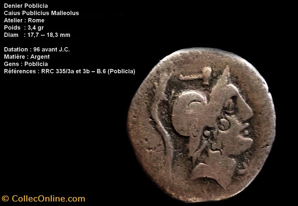 monnaies antiques romaines republicaines imperiales denier poblicia caius publicius malleolus