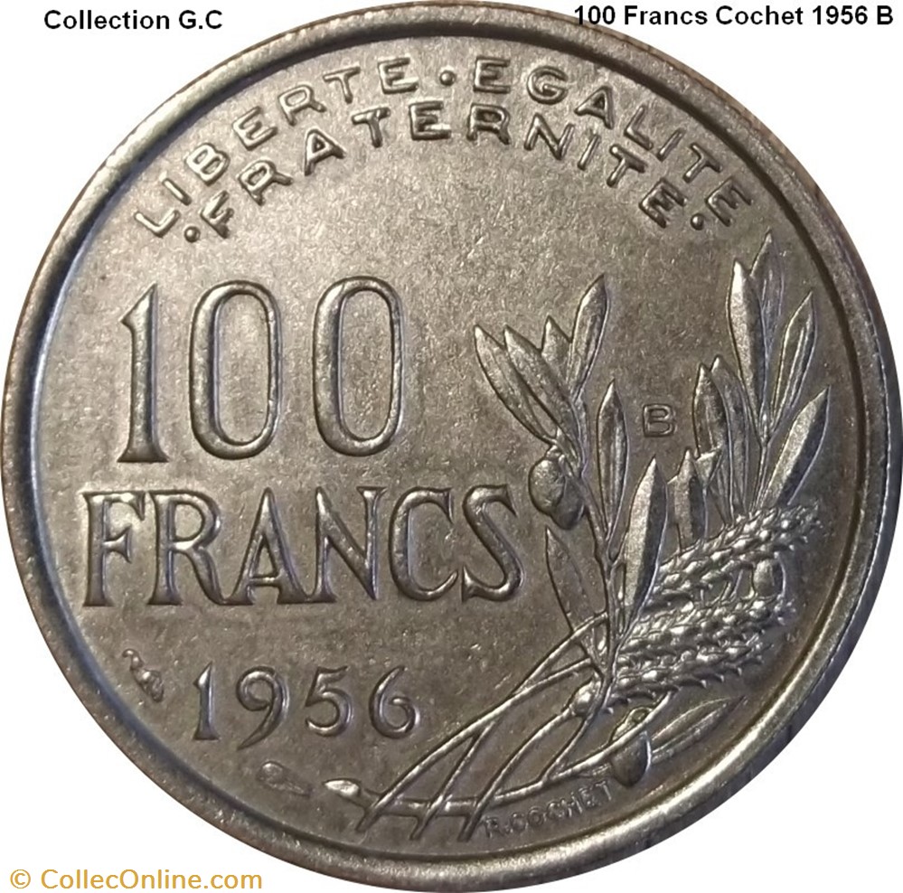 100 Francs Cochet 1956 B monnaie france moderne 100 francs cochet 1956 b