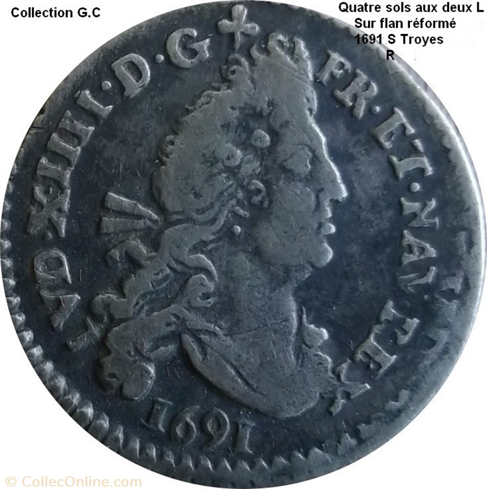 monnaie quatre sols aux deux l couronnes 1691 s