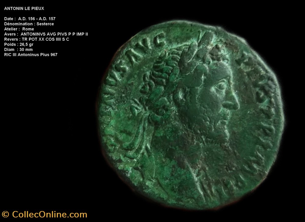 Sesterce ANTONIN LE PIEUX RIC III Antoninus Pius 967 monnaies antiques romaines republicaines imperiales sesterce antonin le pieux ric iii antoninus pius 967