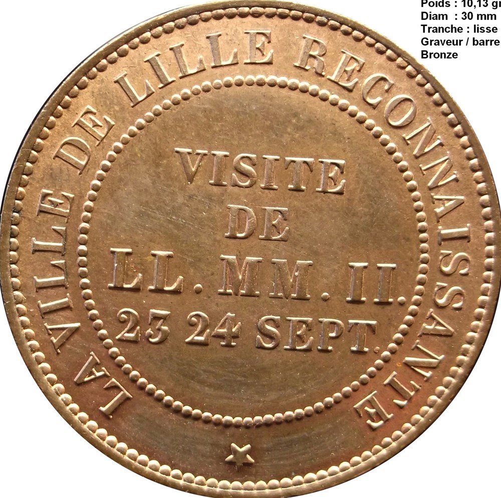 Module de dix centimes, Visite impériale à Lille les 23 et 24 septembre 1853 1853 Lille monnaies europe medievale france feodales module de dix centimes visite imperiale a lille les 23 et 24 septembre 1853 1853 lille