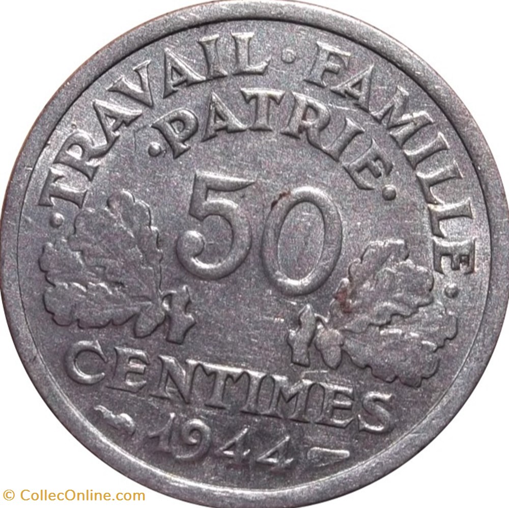 50 centimes Francisque, légère 1944 Castelsarrasin F.196/5 monnaies 50 centimes francisque legere 1944 castelsarrasin f 196 5