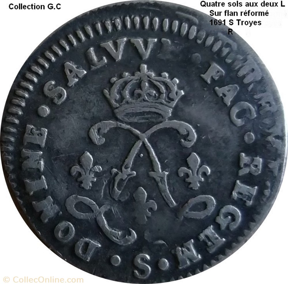 monnaie quatre sols aux deux l couronnes 1691 s