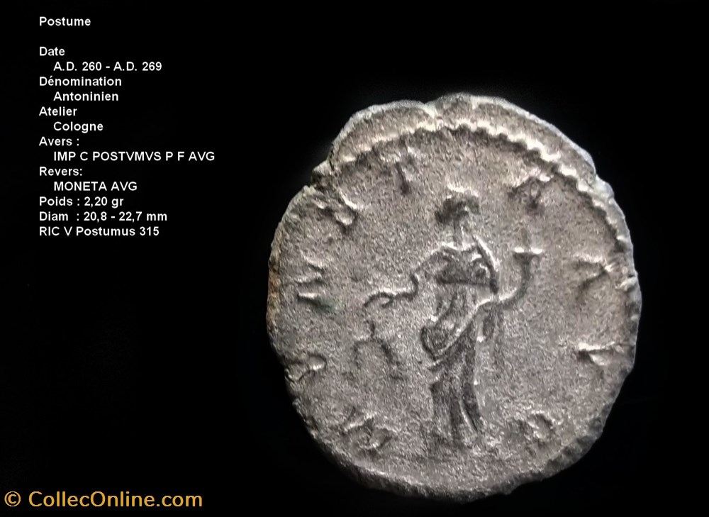 Postume RIC V Postumus 315 monnaies antiques a romaines republicaines imperiales postume ric v postumus 315