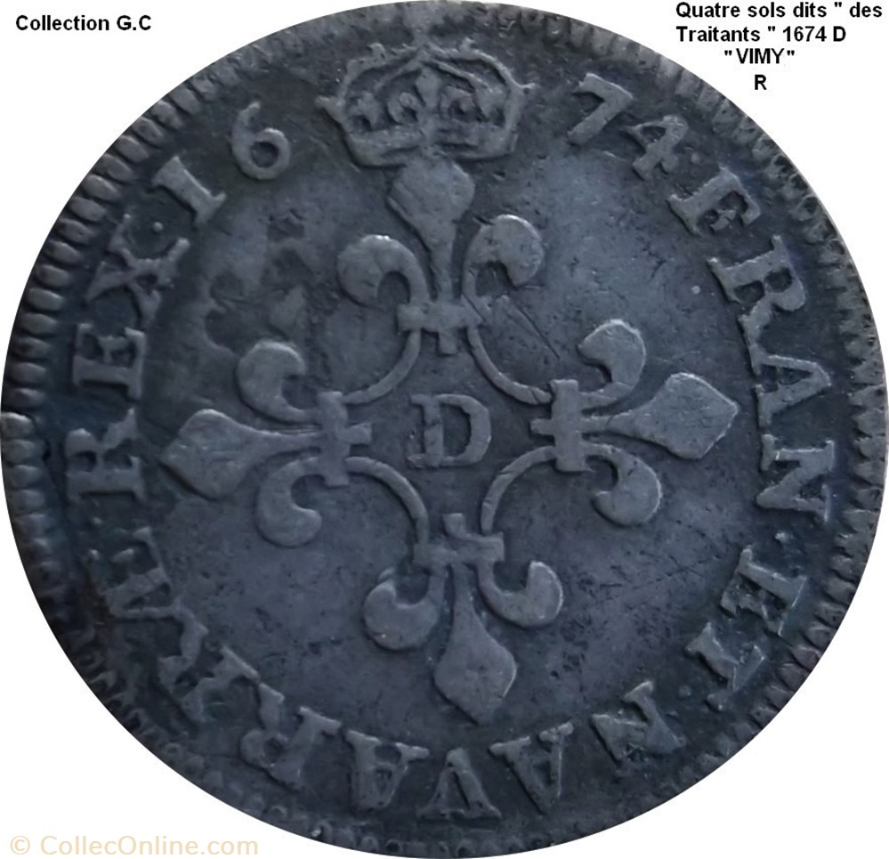 Quatre sols dits des "Traitants" 1674 D monnaie quatre sols dits des traitants 1674 d