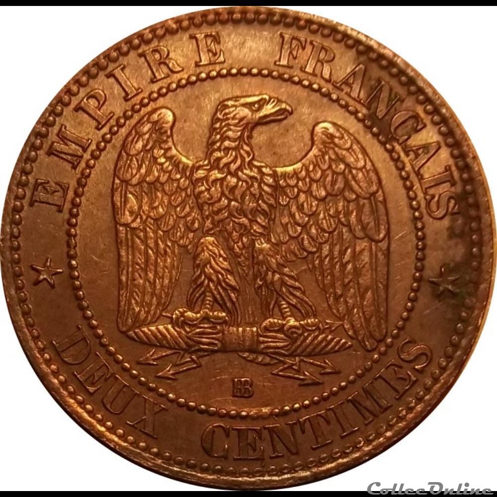 2 Centimes Napoléon III Tête Laurée Buste Provisoire 1861 BB monnaie france moderne 2 centimes napoleon iii tete lauree buste provisoire 1861 bb