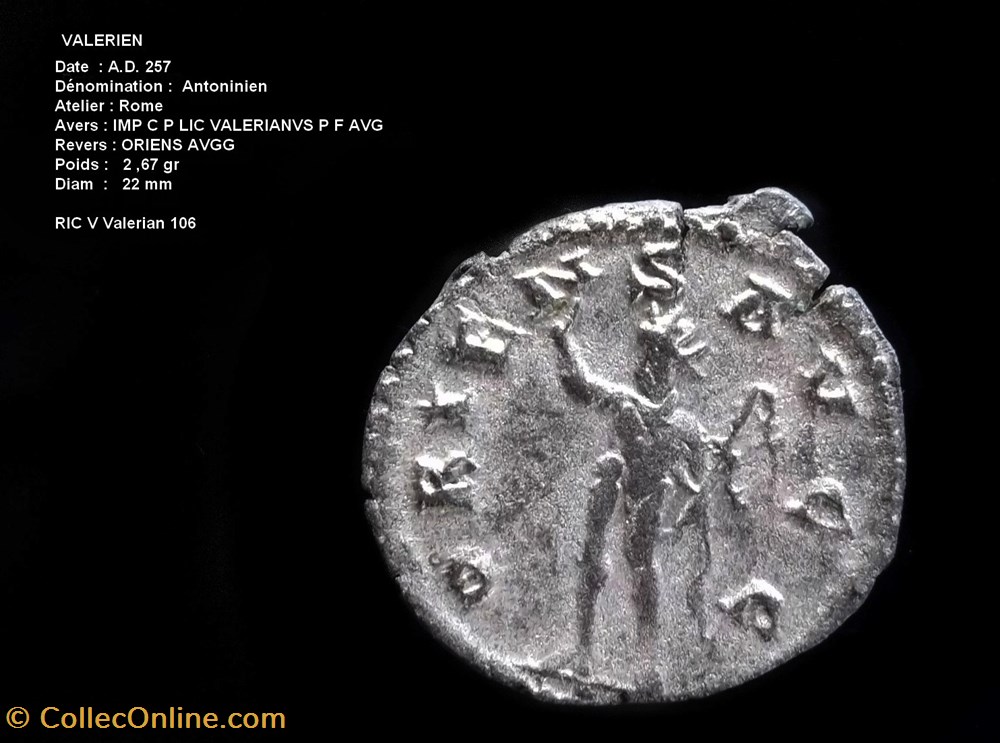 monnaies antiques romaines republicaines imperiales antoninien valerien ric v valerian 106