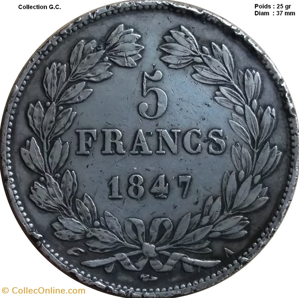5 francs IIIe type Domard 1847 A Paris monnaies monde france 5 francs iiie type domard 1847 a paris