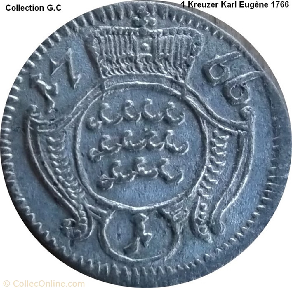 monnaie feodale saint empire romain germanique 1 kreuzer karl eugene 1766