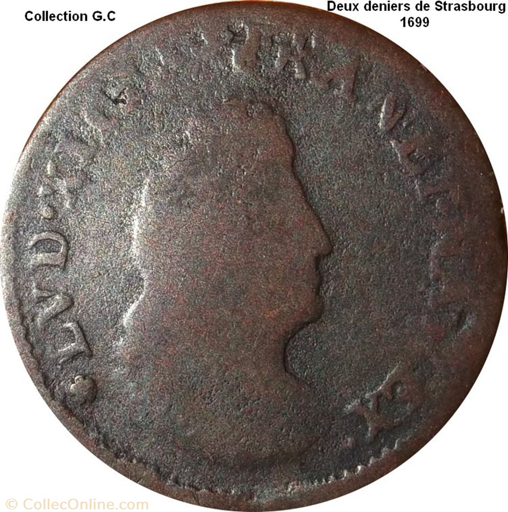 Deux deniers de Strasbourg 1699 BB en haut monnaie deux deniers de strasbourg 1699 bb en haut
