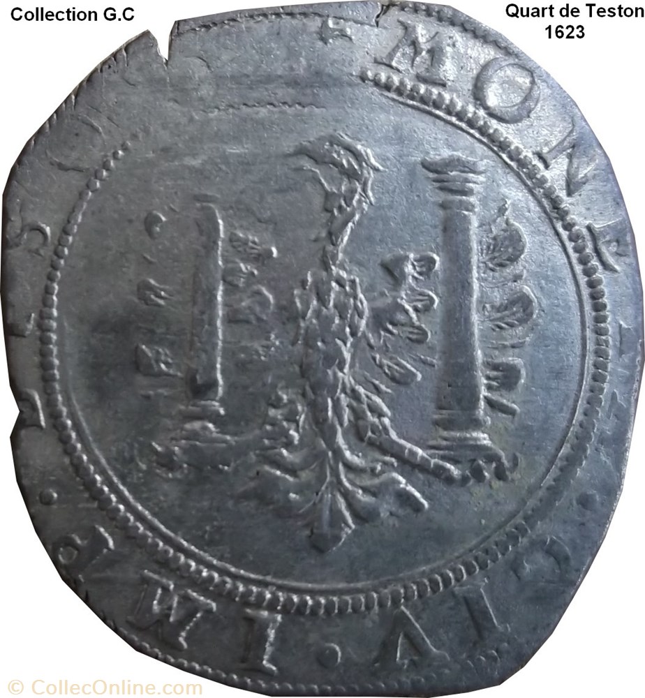 Quart de Teston Philippe IV 1623 monnaie feodale quart de teston philippe iv 1623