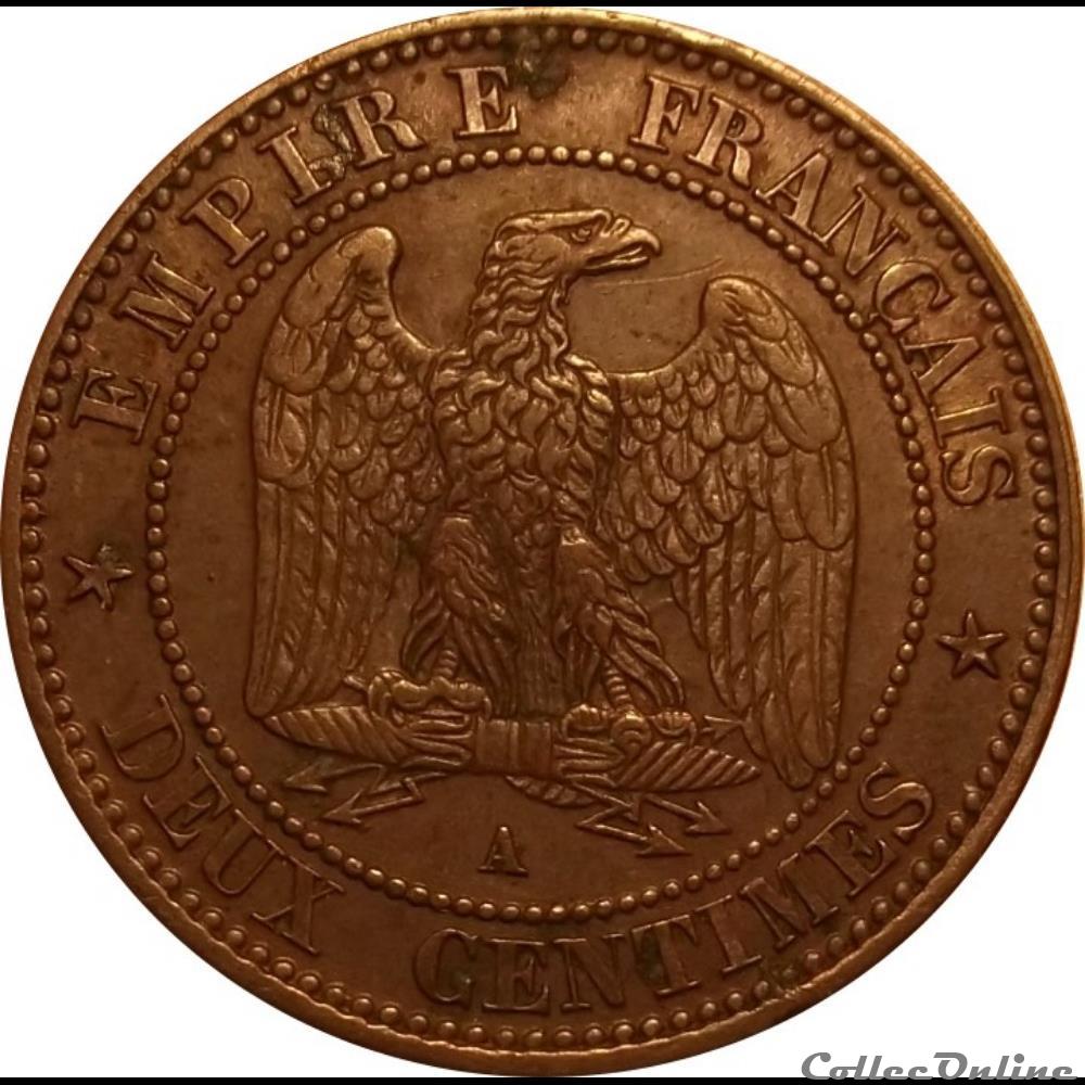 2 Centimes Napoléon III Tête Laurée Buste Provisoire 1861 A monnaie france moderne 2 centimes napoleon iii tete lauree buste provisoire 1861 a