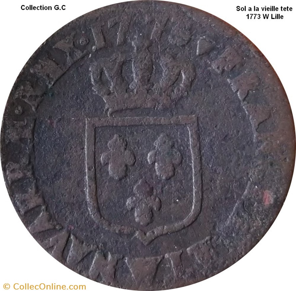 Sol a la vieille tète 1773 W Lille monnaie france royale sol a la vieille tete 1773 w lille