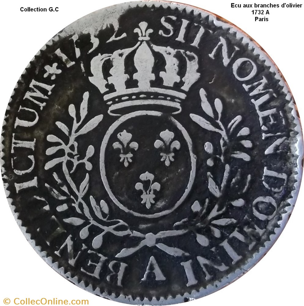Ecu aux branches d'olivier 1732 A Paris monnaie france royale ecu aux branches olivier 1732 a paris